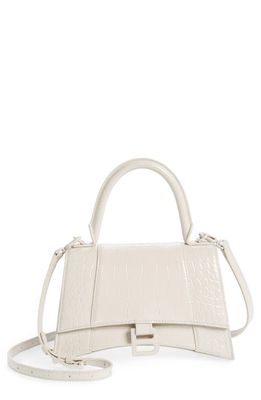 Balenciaga Hourglass Croc Embossed Leather Top Handle Bag in Nacre
