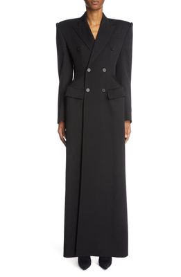 Balenciaga Hourglass Double Breasted Wool Gabardine Coat in Black