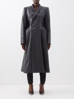 Balenciaga - Hourglass Flared Leather Coat - Womens - Black
