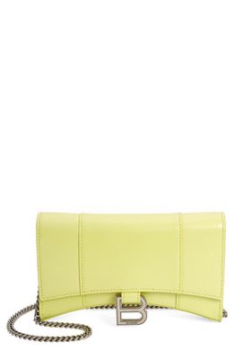 Balenciaga Hourglass Leather Wallet on a Chain in Lime