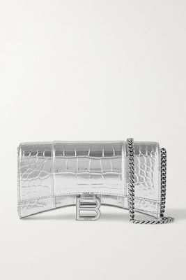 Balenciaga - Hourglass Metallic Croc-effect Leather Shoulder Bag - Silver