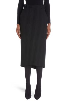 Balenciaga Hourglass Pinstripe Stretch Wool Midi Skirt in Black/White