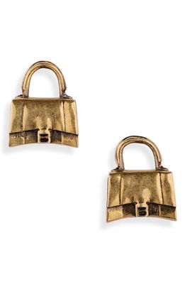 Balenciaga Hourglass Stud Earrings in Antique Gold