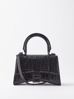 Balenciaga - Hourglass Xs Croc-effect Leather Cross-body Bag - Womens - Black