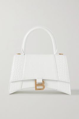 Balenciaga - Hourglass Xs Croc-effect Leather Tote - White