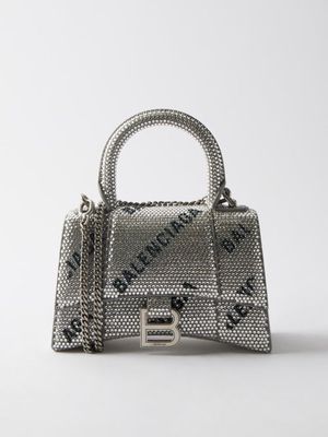 Balenciaga - Hourglass Xs Crystal-embellished Leather Bag - Womens - Silver