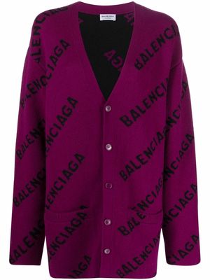 Balenciaga intarsia-knit logo cardigan - Purple