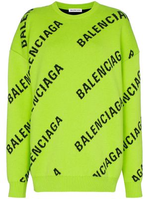 Balenciaga intarsia logo oversized cotton-blend jumper - Green