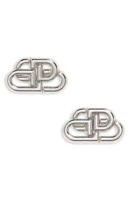 Balenciaga Interlocking Logo Stud Earrings in Silver