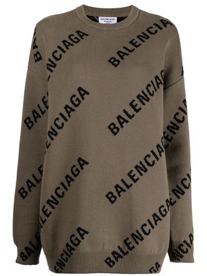 Balenciaga jacquard-knit logo long-sleeve jumper - Brown