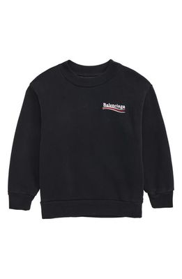 Balenciaga Kids' Campaign Logo Cotton Sweatshirt in Black/White