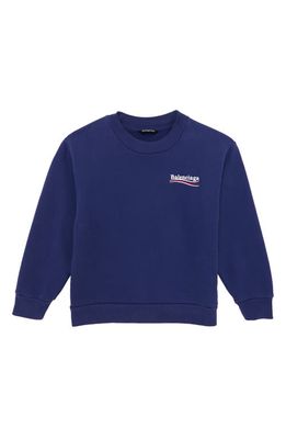 Balenciaga Kids' Campaign Logo Cotton Sweatshirt in Pacific Blue/White