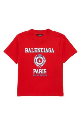 Balenciaga Kids' College Crest Cotton Logo Graphic Tee Shirt in Bright Red