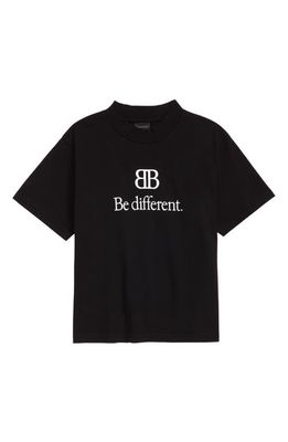 Balenciaga Kids' Embroidered Be Different Graphic Tee in Black/White