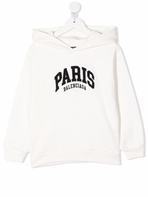 Balenciaga Kids embroidered Paris logo hoodie - White