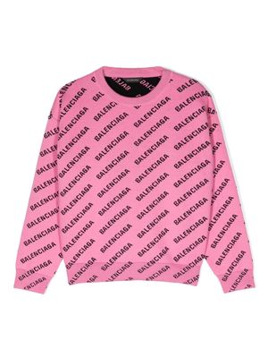 Balenciaga Kids intarsia-knit logo ribbed-knit jumper - Pink