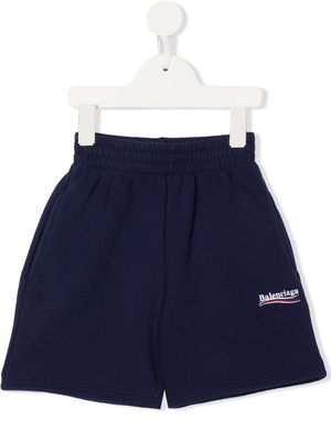 Balenciaga Kids logo-embroidered jogging shorts - Blue