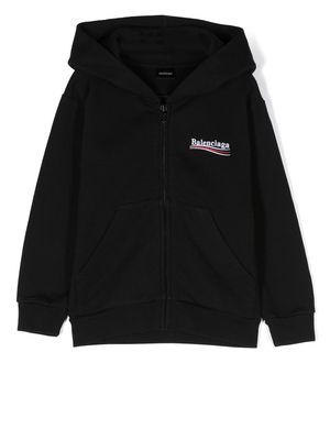 Balenciaga Kids logo-embroidered zip-up hoodie - Black