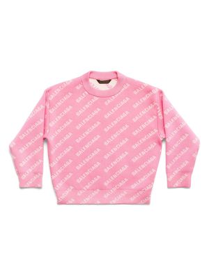 Balenciaga Kids logo-intarsia crew-neck jumper - Pink