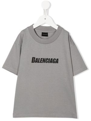 Balenciaga Kids logo-print crew-neck T-shirt - Grey