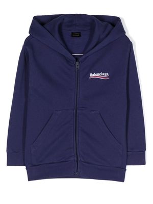 Balenciaga Kids logo-print zip-up hoodie - Blue