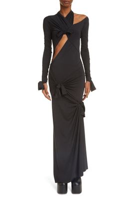 Balenciaga Knotted Cutout Long Sleeve Stretchy Jersey Gown in Black