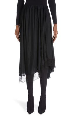Balenciaga Lace Hem Asymmetric Jersey Midi Skirt in Black