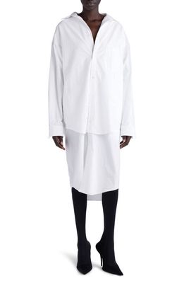 Balenciaga Layered Long Sleeve Cotton Poplin Shirtdress in White