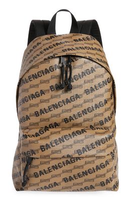 Balenciaga License Logo Coated Canvas Backpack in Beige Brown/Black