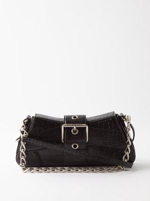 Balenciaga - Lindsay S Crocodile-effect Leather Shoulder Bag - Womens - Black