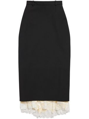 Balenciaga Lingerie lace-trim wool skirt - Black