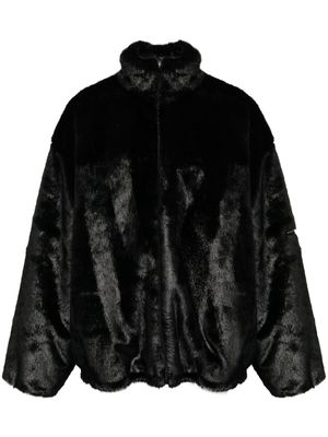 Balenciaga logo-appliqué faux-fur jacket - Black