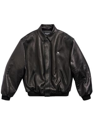 Balenciaga logo-debossed leather bomber jacket - Black