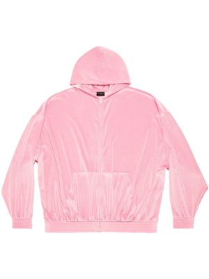 Balenciaga logo-embellished velvet hoodie - Pink