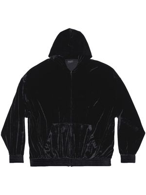 Balenciaga logo-embellished velvet zip-up hoodie - Black