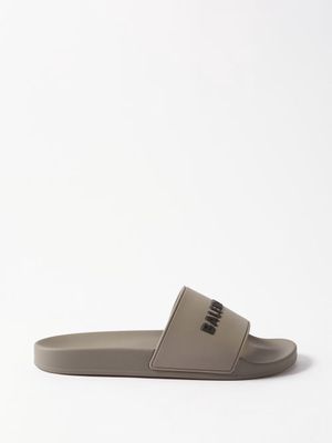Balenciaga - Logo-embossed Rubber Slides - Mens - Grey