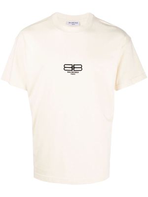 Balenciaga logo-embroidered cotton T-shirt - Neutrals