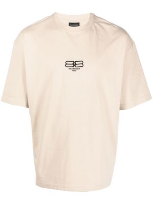Balenciaga logo-embroidered crew-neck T-shirt - Neutrals