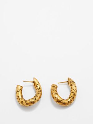 Balenciaga - Logo-engraved Gold Hoop Earrings - Womens - Gold