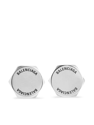 Balenciaga logo-engraved swivel earrings - Silver