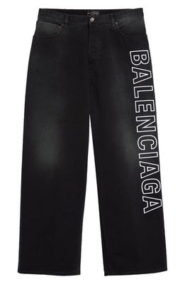 Balenciaga Logo Graphic Denim Baggy Jeans in Sunbleached Black