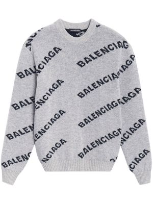 Balenciaga logo intarsia crew neck jumper - Grey