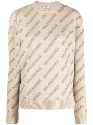 Balenciaga logo-intarsia jumper - Neutrals