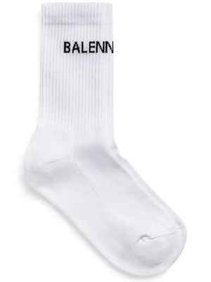 Balenciaga logo intarsia-knit ribbed socks - White