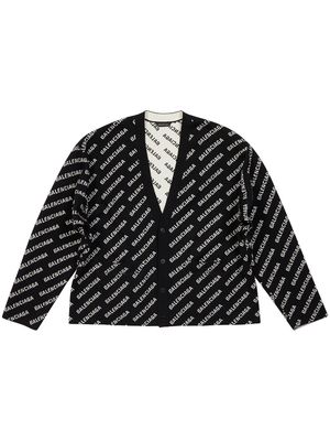 Balenciaga logo-intarsia V-neck cardigan - 1070 BLACK/WHITE