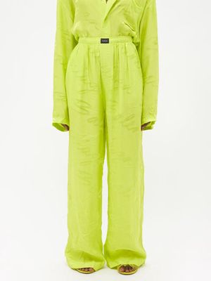 Balenciaga - Logo-jacquard Crinkled Crepe Trousers - Womens - Yellow