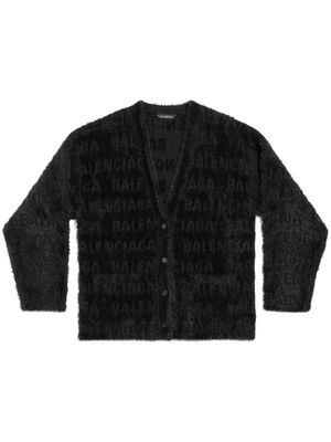 Balenciaga logo-jacquard faux-fur cardigan - Black