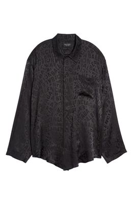 Balenciaga Logo Jacquard Silk Button-Up Blouse in Black