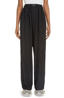 Balenciaga Logo Jacquard Wide Leg Silk Pajama Pants in Black