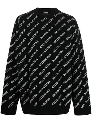 Balenciaga logo-knit crew-neck jumper - Black